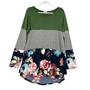 Égs California Color Block Floral Striped Round Neck Tunic Top Womens X-Large‎